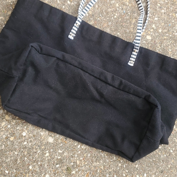 Victoria's Secret Black Canvas Tote Bag Beach Logo - Picture 6 of 6